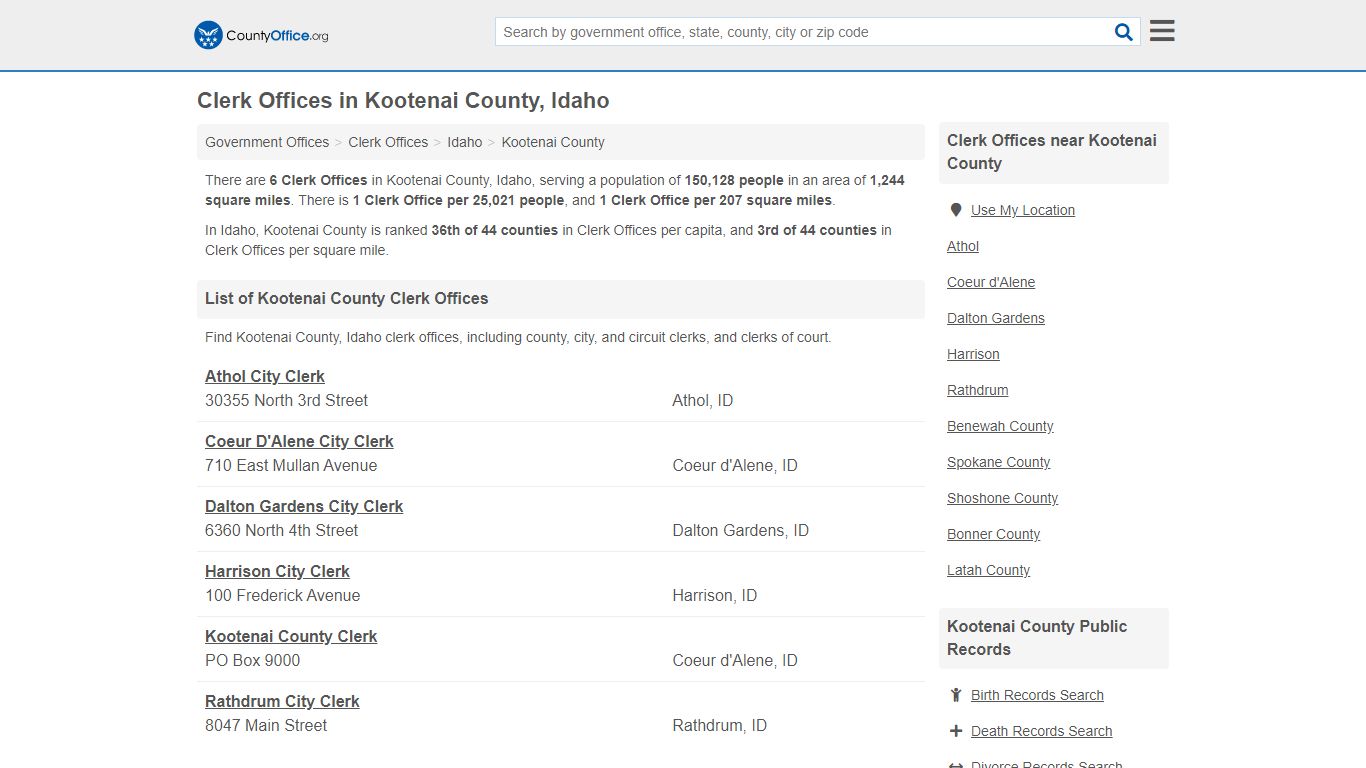 Clerk Offices - Kootenai County, ID (County & Court Records)